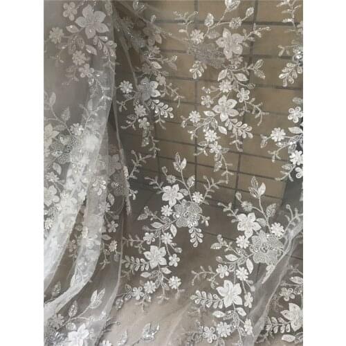 Hot style tulle mesh beads and sequins embroidery lace fabric SYJ-268683 sewing fabric 5 yard