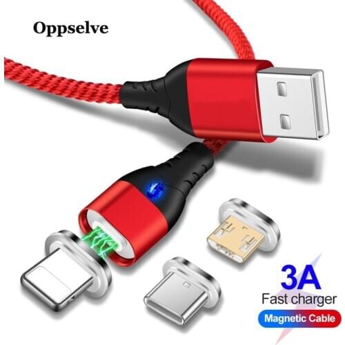 Oppselve Micro USB Charging Phone Android Data Cable Magnetic Fast Cable For iPhone Xiaomi Huawei Mobile Magnet Charger Wire 3A