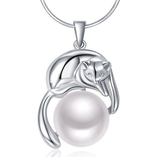 Sinya Fox Design Natural Big pearls pure silver charm pendant necklace for women girls ladies Mum 2018 new years gift Pormotion