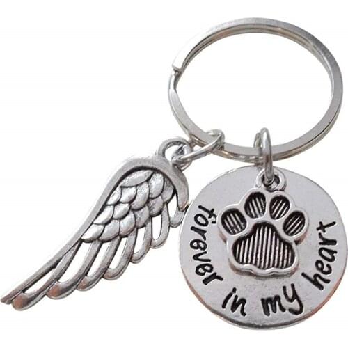 Pet Memorial Keychain Pet Loss Sympathy Memorial Gift, Forever in My Heart Paw Prints Keychain for Loss of Pet Dog Cats