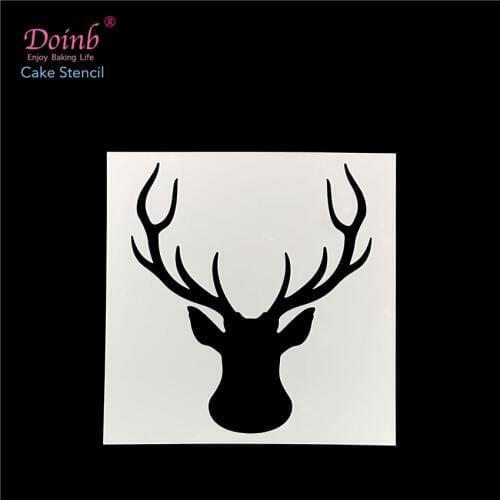 Christmas Deer Head Plastic Cake Stencil Pad Spray Flower Mold Strew Duster Cupcake Fondant Decoration Baking Tool Moulds FQ4101
