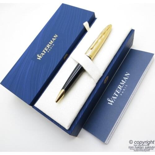 Waterman Carene Essential Black Gold Ballpoint Pen + Leather Sheath Gift Set | İsme Special Pen | Gift Pen