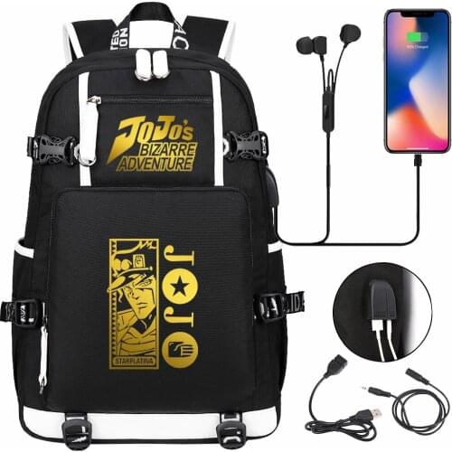 New Anime Jojos Bizarre Adventure USB Boy Girl Book School Bags Large Capacity Teenagers Schoolbags Women Men Laptop Backpack