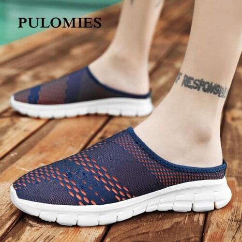 Summer Men Slippers Outdoor Knit Mesh Breathable Sides Casual Sneakers Flip Flops Beach Sandals Shoes Rubber Slippers For Men