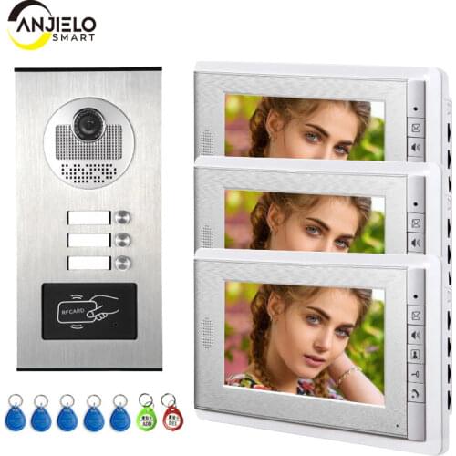 2/3/4 Units Apartment intercom system Video Door Phone Intercom Kits Aluminum Alloy Camera 7" Monitor video Doorbell 7 RFID Card