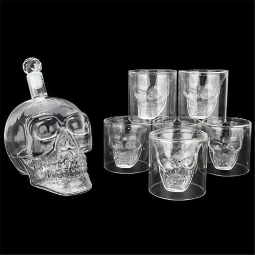 Drop Shipping Glass Skull Head Cup Vodka Whiskey Wine Tea Drinking Bottle Decanter