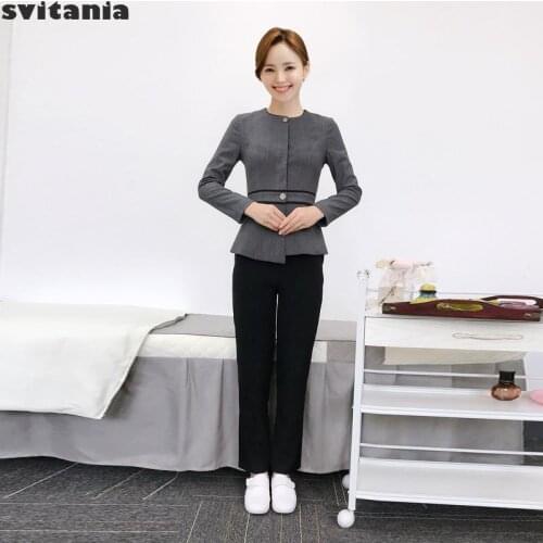 Svitania Women Long Sleeve Beautician Working Suit Massage Salon Nail Beauty Uniform Hotel Work Unifrom