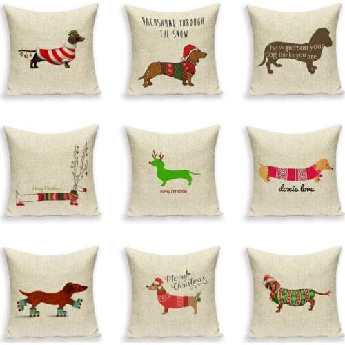 Merry Christmas Cushion cover Dachshund Dog For Sofa Linen Print Throw Pillow Case Car Seat Pillowcases Decorative Cushion