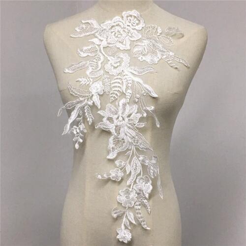 Ivory Embroidery Lace Applique Bridal Veil Applique Lace Collar Neckline for Mesh Sew on Supplies Craft Decor for Prom