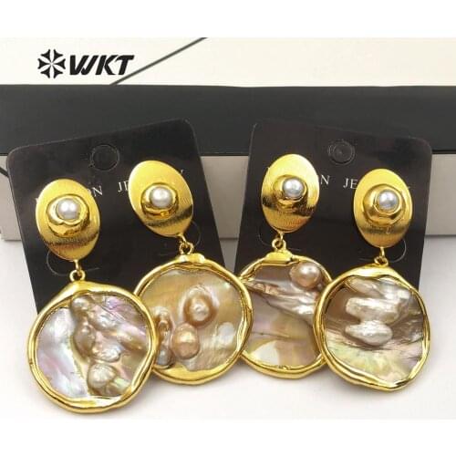 WT-E528 WKT Brand new unique design ladies pearl earrings bohemian style earrings pearl decorative gold ladies earrings