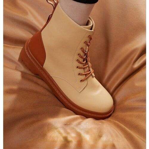 2021 autumn New Fashtion Platform Pu Leather Women' Ankle Boots Cross Lace-up Round Head Squar Heel Womens Casual Boots