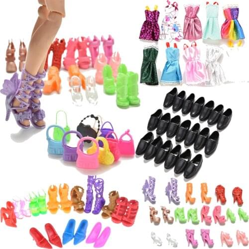 10 Pairs Assorted Fashion Colorful Mixed Style Sandals High Heels Shoes/Doll Bag For Doll Accessories Clothes Dress Toy Random