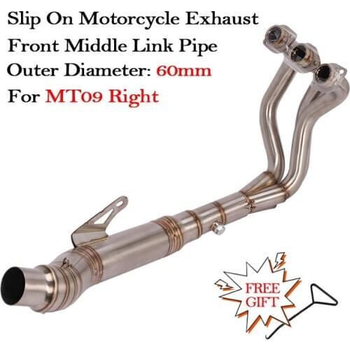 60MM Outer Diameter Slip On Motorcycle Exhaust Muffler Escape Tube Modified For YAMAHA MT09 MT-09 MT 09 Front Middle Link Pipe