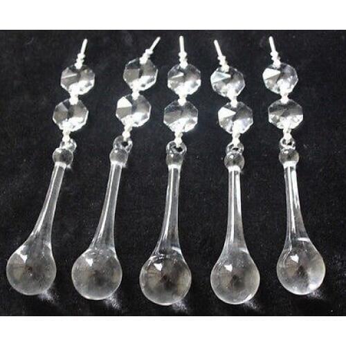 20pc clear teardrops chandelier crystal prisms lamp part pendant connected with silver bowties