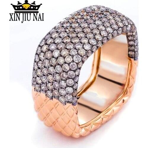 2019 New Rose Gold Big Rectangle Band Ring with Zircon Stone for Women Wedding Engagement Ring Fashion Jewelry