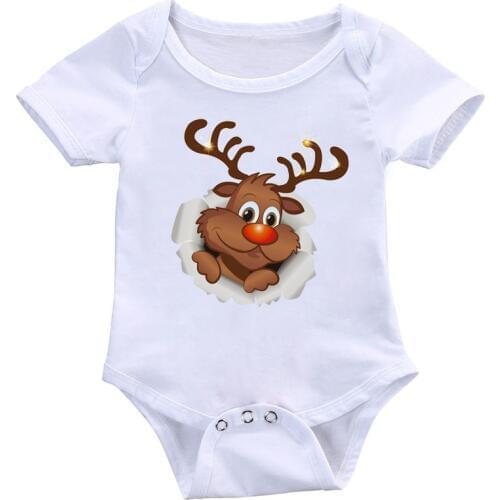 Christmas Newborn Outfits Summer Boys Girls Clothes Baby Infant Rompers 0-24M Kids Outwear Onesie Tops With Sticker Gift