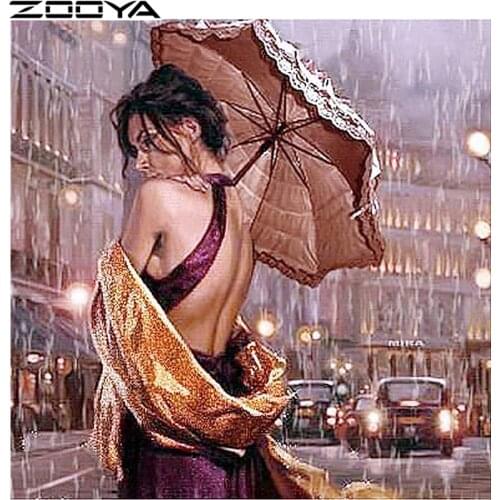 Round Diamond Painting Cross Stitch 5D Embroidery Diamond Mosaic Pattern Rhinestone Painting Hobby Umbrella WomanS Back R343