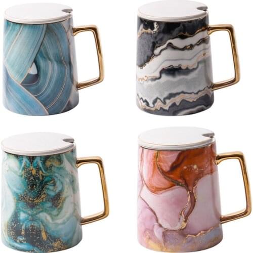380ML Fashion Marble Pattern Mug With Lid Spoon Novelty Creative Office Water Cup Wedding Bridal Lovers Gifts
