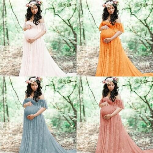 Summer Maternity Dress for Photo Shoot Pregnant Women Wedding Dress Lace Sexy Premama Clothes Long Skirt