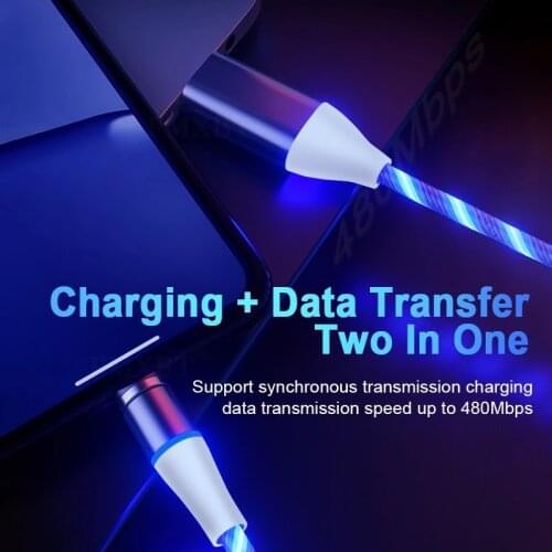 3A Flowing Light LED Magnetic Cable Micro USB TypeC Cable Fast Charging Data Cables For IPhone Samsung Huawei Xiaomi Cable