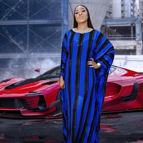 Muslim Dress Lady Party European Clothes American Clothing African Design Loose Robe Abaya Dubai Stripe Pattern Printing