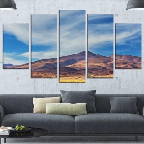 Home Decor Wall Art Dune Poster 5 Panel Blue Sky Canvas Painting HD Print Modular Sunny Landscape Pictures Frame For Living Room
