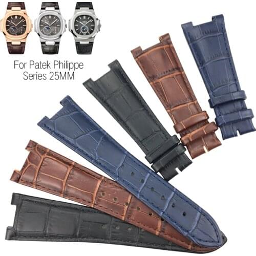 25mm Italian Cowhide Watch Strap Black Blue Brown Folding Buckle Leather Watchband Suitable for PATEK PHILIPPK Series Watch