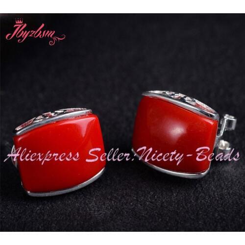 10x14mm Rectangles Turquoises Agates Sandstone White Tibetan Silver Trendy Fashion Jewelry Clamp Earring 1 Pair.Free Shapping