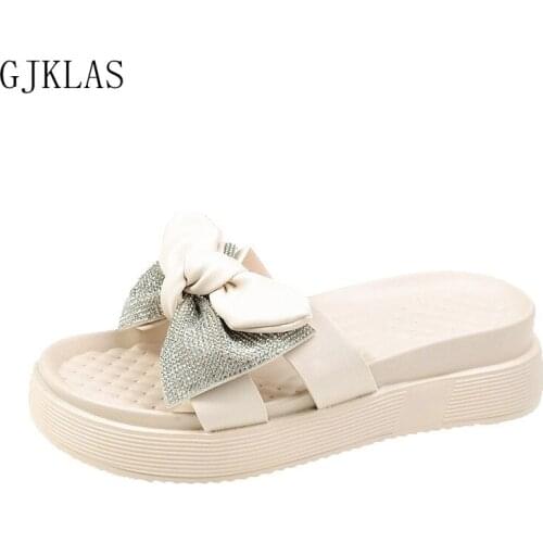 Crystal Platform Shoes Slipper Fashion Woman Slippers Summer Sandals Flat Casual Outdoor Beige Black Footwear Women Flat Ladies