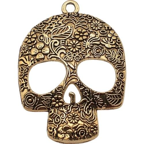 WYSIWYG 1pcs 66x49mm Big Skull Charm Large Skull Charm For Jewelry Making Big Flower Skull Pendants Charm 3 Colors