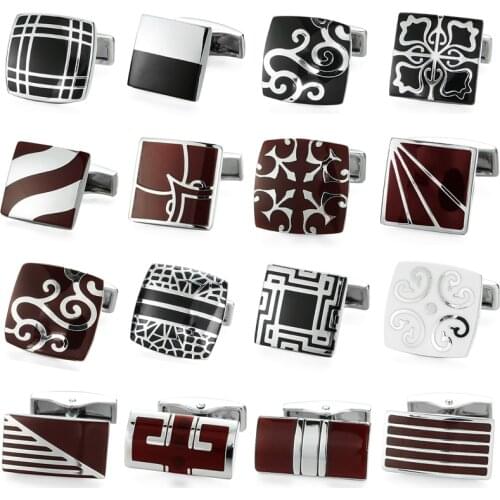High quality French shirt cufflinks Black Red White Enamel Cuff Links Mens tie clip Cuff Links Jewelry gifts for successful men