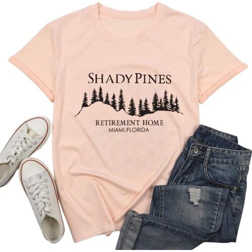 Harajuku 2021 Shirt for Ladies Clothes Shady Pines Retirement Home Print Funny Tee Shirt Female Short Sleeve Graphic T Shirts