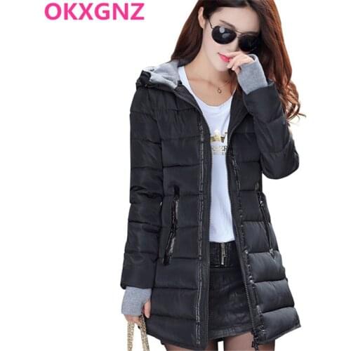 2019 Winter Women Hooded Basic Coat Plus Size Candy Color Cotton Padded Jacket Female Long Parkas Wadded Jaqueta Feminina M173