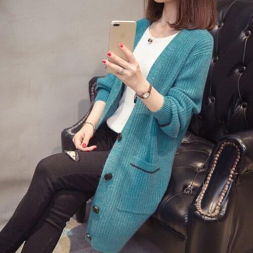 2021 New Spring Knitwear Cardigan Womens Middle Long Autumn Loose Spring Clothes Lazy Wind With Sweater Coat Fashion Harajuku