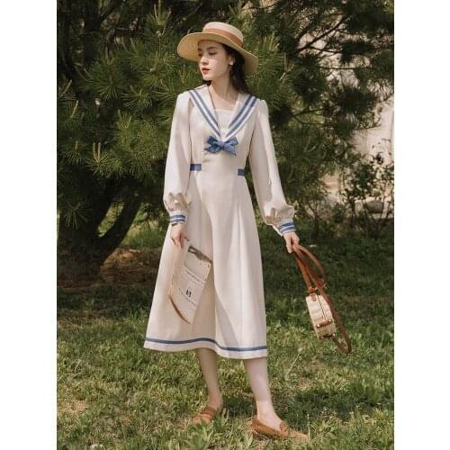 2020 new fashion womens clothing Sailor Collar Full Vintage dresses women dress