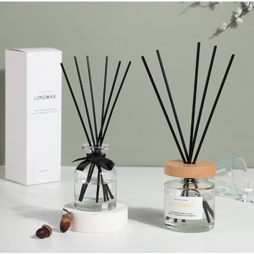 1pcs Lonimax 100ml/200ml Home Fragrance Reed Diffuser with Trasparent Glass, Black Reed Sticks and Aromatherapy Essential Oil