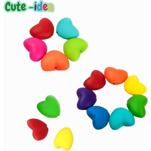 Cute-idea 10pc Heart Silicone Beads Food Grade BPA Free Baby Teething Toy Chewable Newborn Nursing Pacifier Teether Necklace DIY