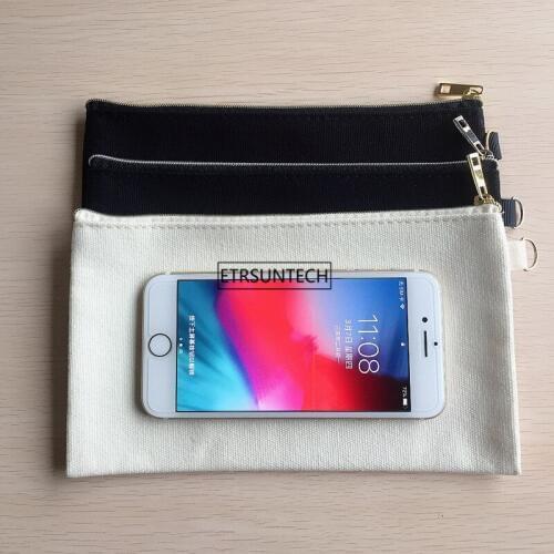 100Pcs 20cmX12cm Plain Nature Cotton Canvas Travel Toiletry Bags Cotton Makeup Pouch Cosmetic Bag With Gold Silver Zipper