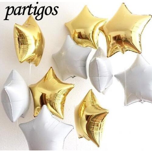 12pcs 18 inch white silver star helium foil Balloons Girls Birthday 1st Party Supplies Decor Pure color Baby Shower Globos