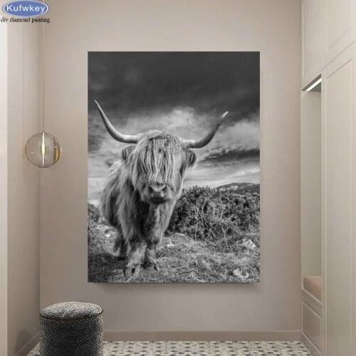 Diy 5d diamond painting Scottish highland cow Diamond Embroidery Full square round Cross Stitch,Mosaic rhinestone pictures,decor