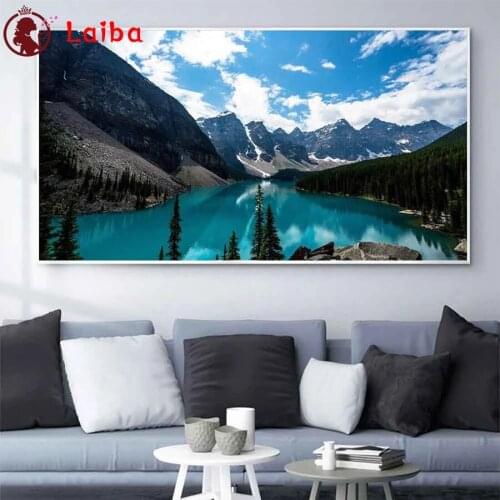Diamond Embroidery Natural scenery, mountain blue lake Diamond Painting Full Square round drill Mosaic Cross Stitch Wall Art