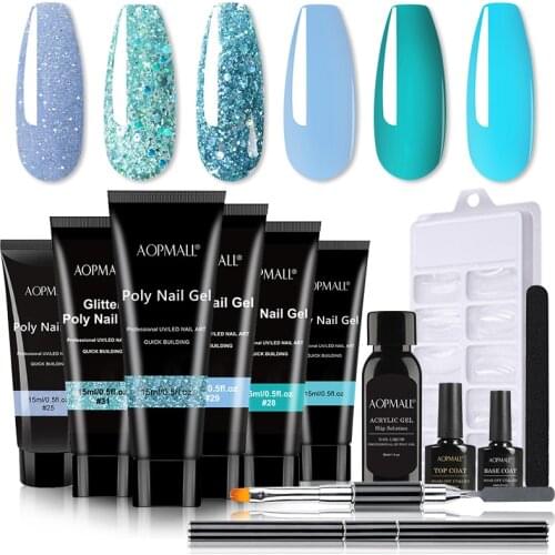 AOPMALL® 6 Color Green Glitter Poly Nail Gel 12 Pcs Starter Nail Kit Extention Accessories Gel Nails Art For Manicure