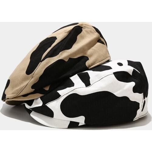 Unisex Beret Hat For Women Cow Pattern Newsboy Hat Men Retro Cabbie Ivy Flat Peaked Cap Duckbill Cap Spring Autumn gorras hombre