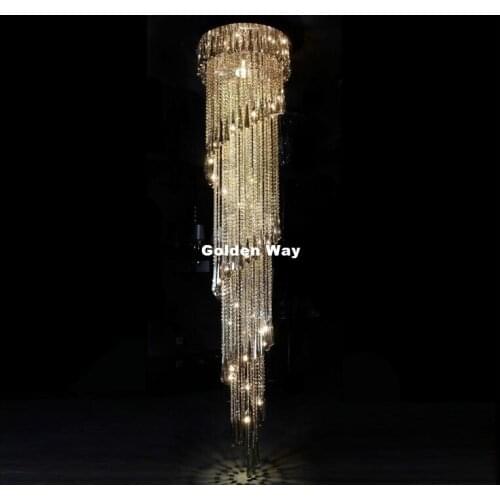 Free Shipping Modern Lighting Chandelier For Stair Luxury Smoky Gray Crystal Pendant Light Fixtures Long Hallway Indoor Lighting