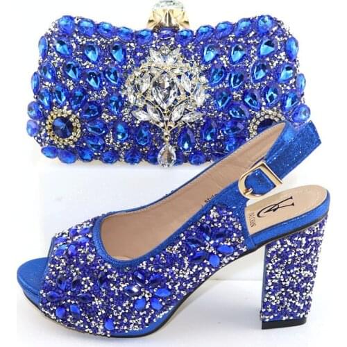 Summer new rough-heeled high-heeled rhinestone fish mouth bridal wedding shoes with banquet bag with large size female sandals