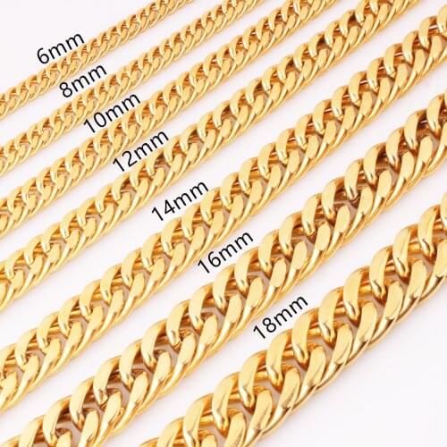 Cool Hip Hop Men Women Gold Plated 316L Stainless Steel Curb Cuban Link Chain Necklace Basic Stong Jewelry Gift 7-40inch