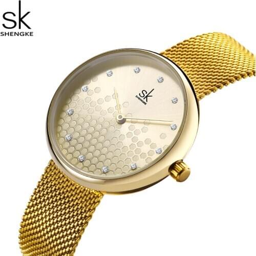 Shengke Gold Luxury WomenWatch Top Brand Ladies Watches 2020 Waterproof Quartz Ladies Clock Waterproof Womens Wristwatch Gifts