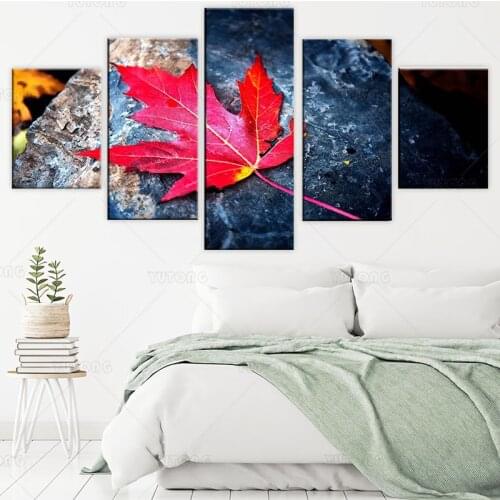 Home Decoration HD Prints Canvas Painting 5 Pieces Wall Art Maple Leaf Modular Pictures For Bedside Background Art Poster