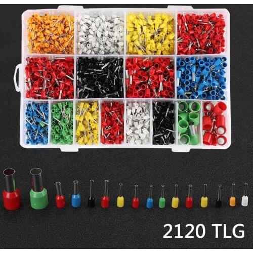 E0508 E1510 E1008 E7508 E2508 E16-12 Insulated Ferrules Terminal Block Cord End Wire Connector Electrical Terminator 2120pcs/box