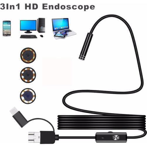 Type-C/USB Android Endoscope 5.5mm Lens Hard Wire Led Light Waterproof Borescope Inspection Camera Support PC/Android Phone